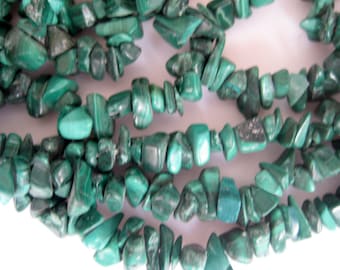 Malachite Chips, Gemstone Chips, Malachite Stone, 34 Inch Strand, Approx 5mm To 7mm
