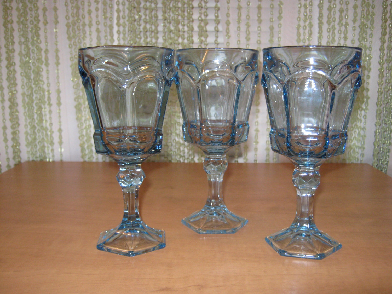Vintage Set of 3 Fostoria Virginia Blue Goblet Glasses
