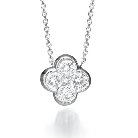Clover Pendant Necklace 18K White Gold by NewCenturyCreations