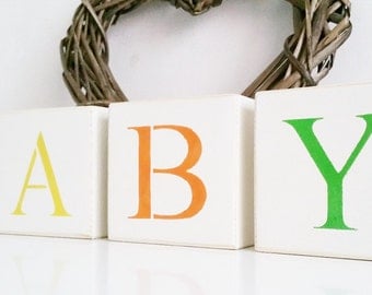 BABY letter blocks, Shabby Chic, painted in Annie Sloan