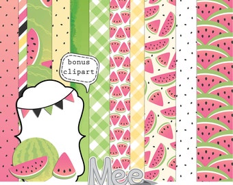 Pink watermelon digital papers,digital scrapbook kit,scrapbooking papers,scrapbook clipart,summer digital papers,instant download