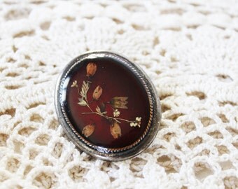 Broche Pin. Broche Vintage fleurs séchées. Bijoux Français. Mesdames épingles ovales. Broche ancienne. Broche couleur Bordeaux. Broche fleur. Tige de dispersion