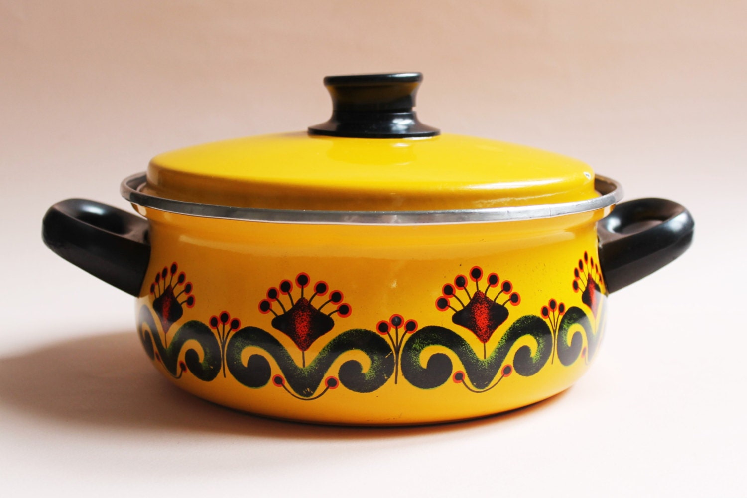 Enamel Cooking Pot Vintage Enamel Pan Yellow Enamelware