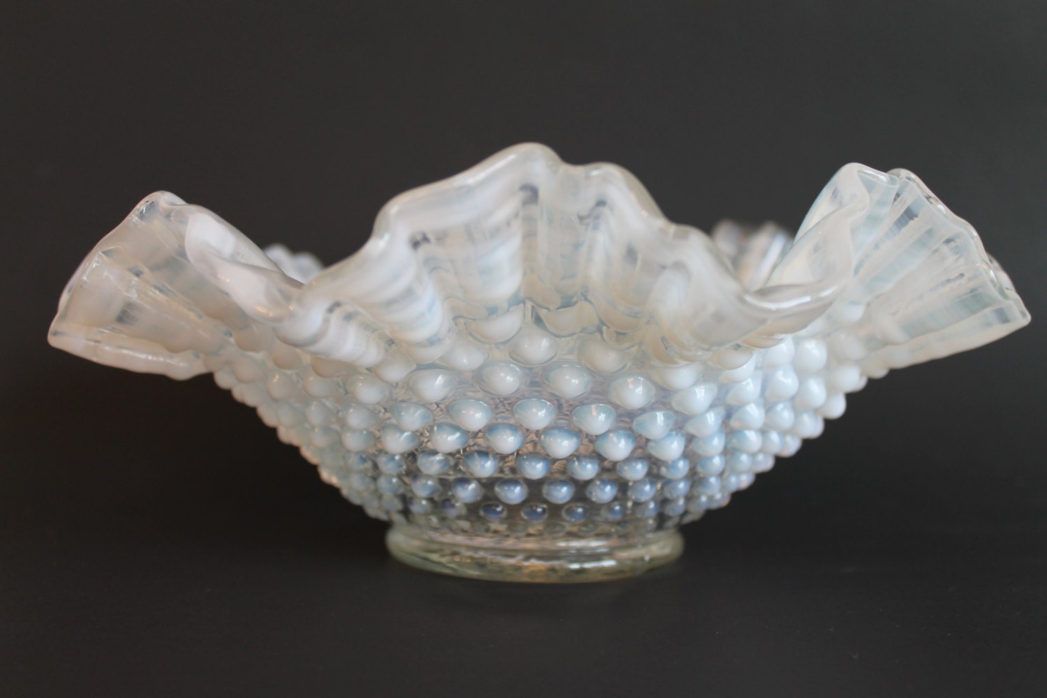 Fenton Hobnail Ruffled French White Moonstone Opalescent 1766