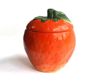 Items similar to Ceramic Strawberry Jar with Spoon on Etsy