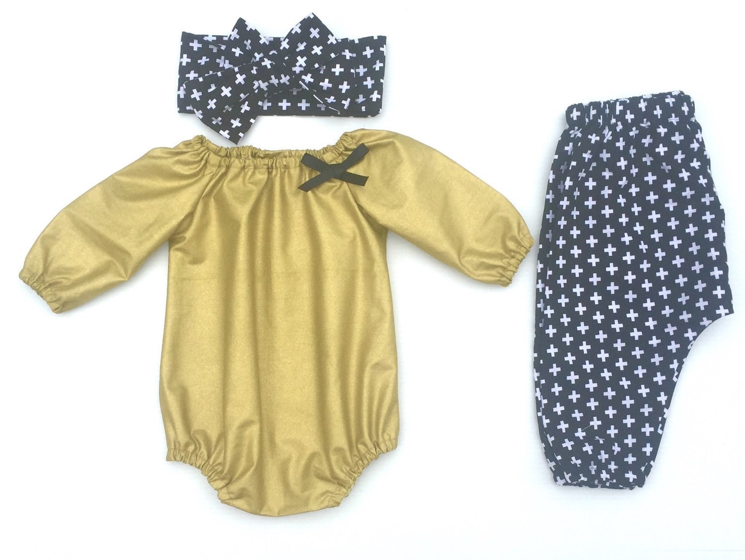 Baby Girl Clothes Gold Luxe Romper Harem Pants Head Wrap Baby Girl Clothes Gold Luxe Romper Harem Pants Head Wrap