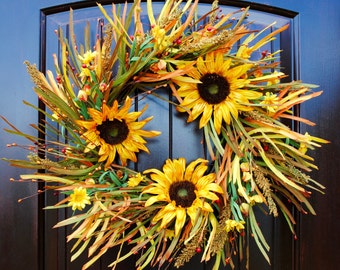 Fall Wreath~Sunflower Wreath~Thanksgiving wreath~harvest wreath~front door wreath~wreaths for door