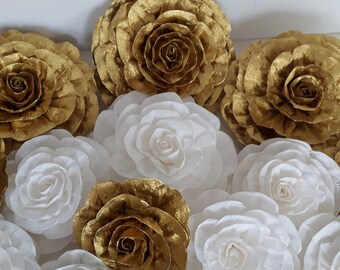 Gold white giant large paper flowers photo backdrop party bridal kate shower spade baby wedding gatsby chanele Nursery wall Communion sweet