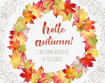 Fall wreaths clipart, fall leaves clipart, Autumn leaves clipart, wreath clipart, Autumn wreath clipart, watercolor clipart, leaves wreath