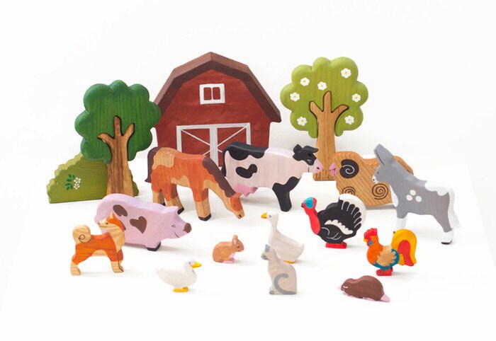 Wooden Barn toy Barnyard playset Toy for by WoodenCaterpillar