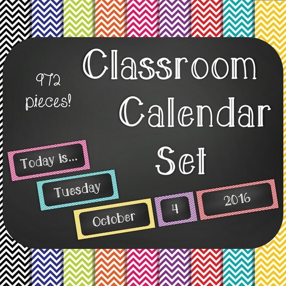 Deluxe Chalkboard Classroom Calendar Kit Chevron in 9 Colors