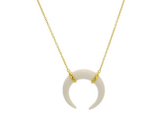 Double Horn Necklace, Crescent Moon Necklace, Gold Crescent Moon Necklace