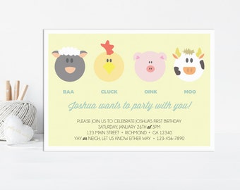 Barnyard Invitation, Barnyard Birthday Invitation, Farm Birthday Invitation, Farm Animal Birthday Invitation, Farm Animal Invitation, Yellow