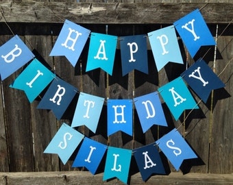 Happy Birthday banner. Happy Birthday banner personalized. Boy Birthday banner. Blue birthday banner.