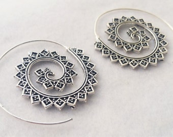 Silver Spiral Earrings, Silver Earrings, Earrings, Boho Earrings, Tribal Jewellery, Ethnic Jewellery, Silver Jewellery