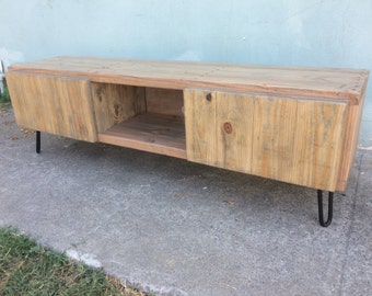 Triple section console table / ent center with doors in weatherd oak (variations available)