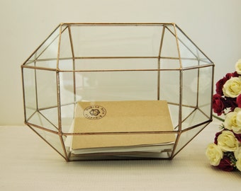 Wedding Card Box,Large Geometric Box, Envelope Holder, Rustic Wedding Decor, Glass Card Box, Wedding Glass Box, Wedding Card Holder, Copper