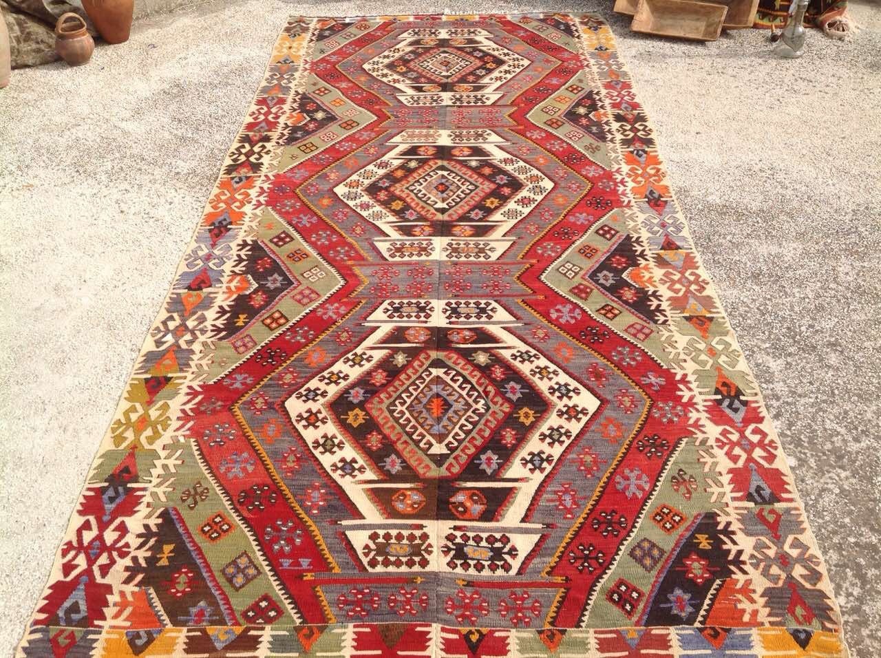 Large kilim rug 148 x 68 Faded color Kilim rug