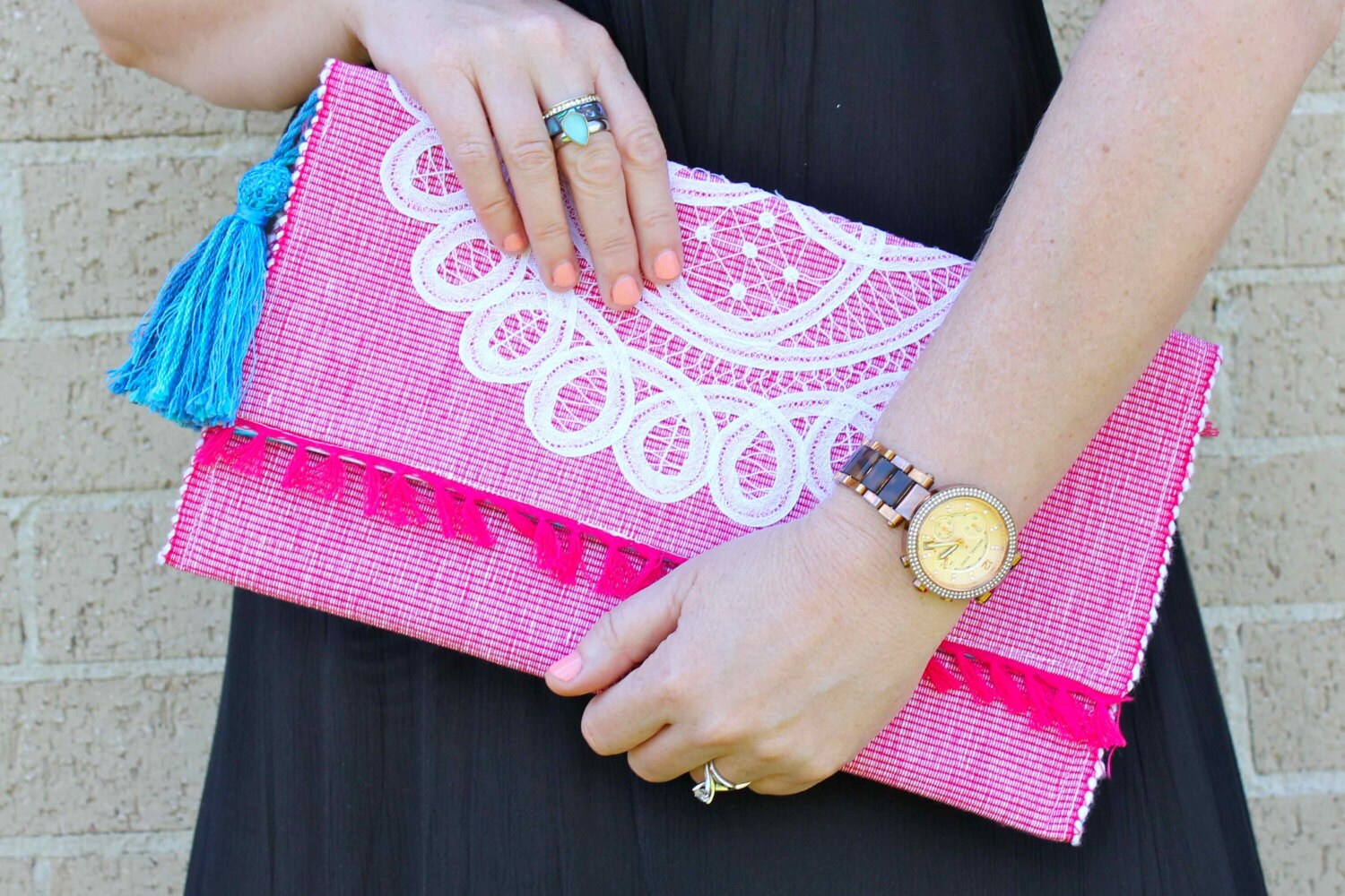 pink and white clutch