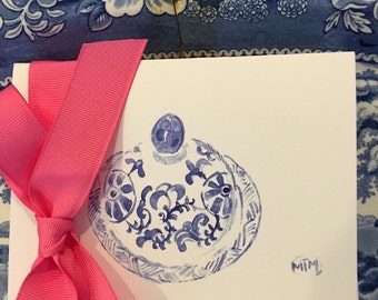 Blue and white ginger jar lid cards