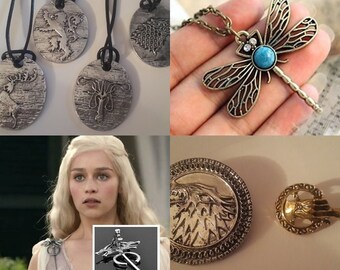 Game of thrones HBO Stark Targaryen Lannister Baratheon Greyjoy Pendant Necklace hand of the king dragon pin brooch Tyrion sansa danearys