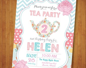 Tea for two Invitation. Tea Party Invitation. Tea Party Birthday Invitation. Tea for 2. Second 2nd Birthday Invite Floral. Printable Digital