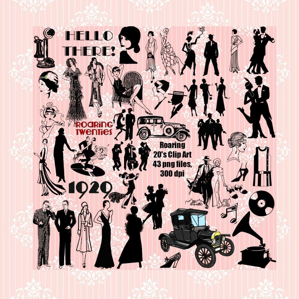 Roaring 20's Art Deco Silhouettes Clip Art by TbLSimplyDigital