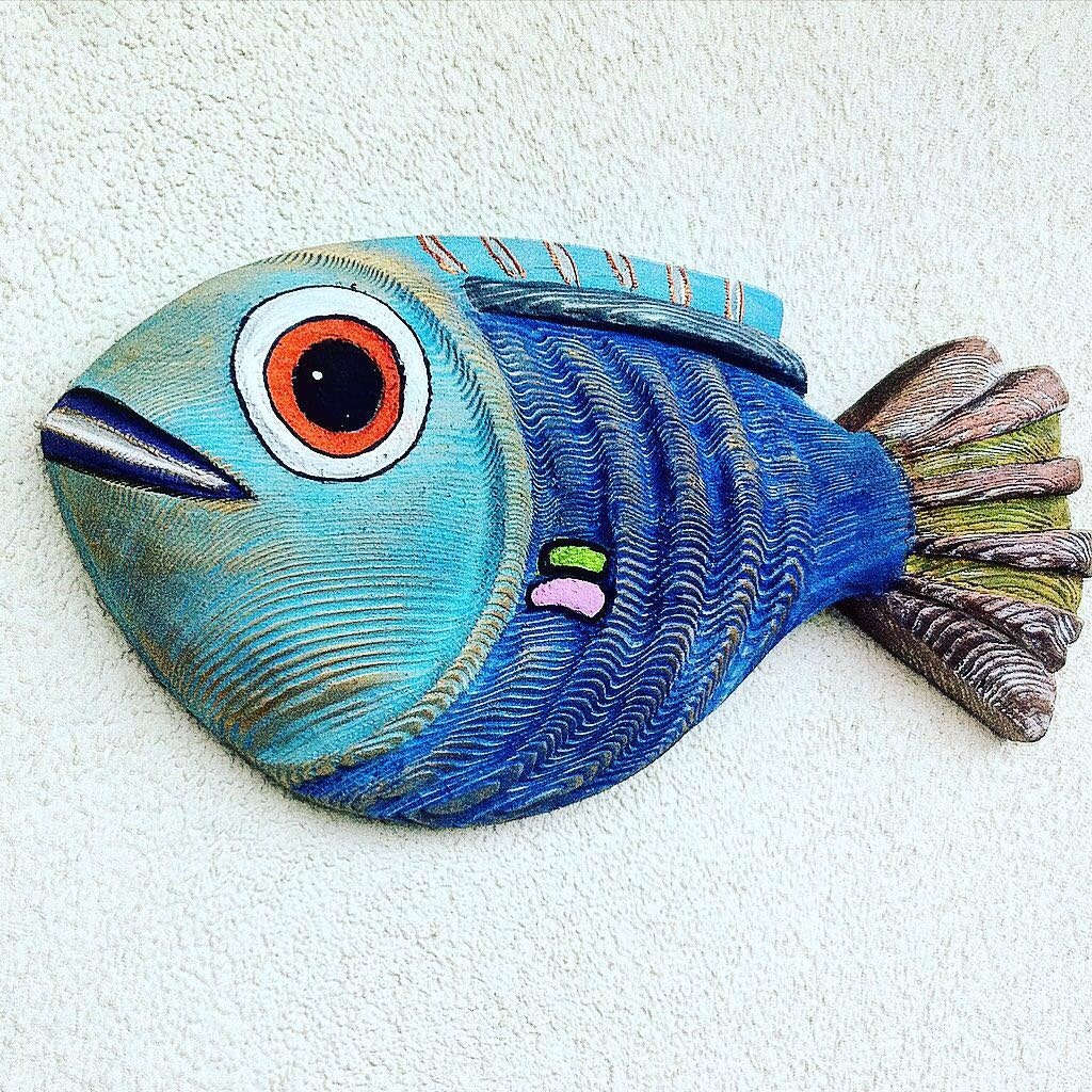 Hand Painted Wooden Fish Wood Art Decor Un Que Art By LuckyWoods   Il Fullxfull.1018259381 Rhwx 