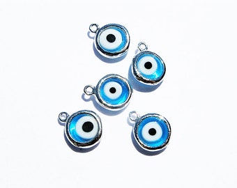 5pcs Evil Eye Blue Sterling Silver Charm, Evil Eye Pendant, Evil Eye Charm, Evil Eye Jewelry, Evil Eye Protection, Wholesale Charms