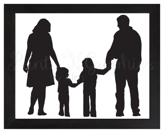 Custom Family Silhouette Holding Hands by PrintsNGraphicsByKim
