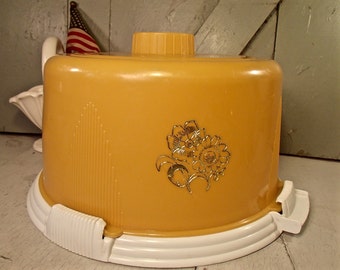 Cake Holder, Cake Cover, Vintage Cake Carrier, Look Lift Cake Cover, Yellow Cake Holder, Mustard Yellow Cake Cover, Art Deco Style