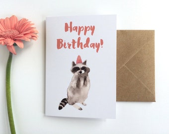 Birthday Card Racoon - eco friendly card - note card birthday - greeting card racoon - greeting card birthday