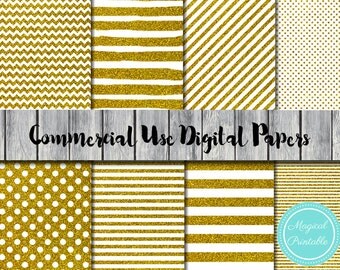 Gold Digital Papers, Gold Stripes, Gold dots, Instant Download Digital Papers, Commercial Use, Scrapbook Papers, Digital Background, DP05