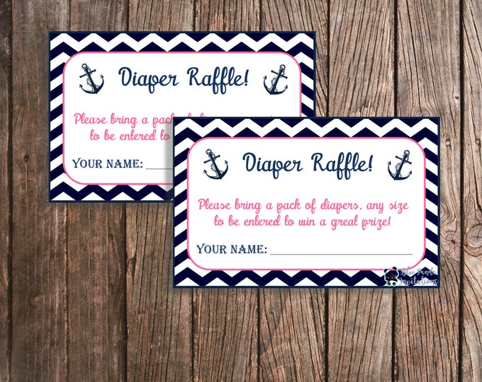 Digital Nautical Diaper Raffle Invitation Inserts - Baby Girl Shower - Downloadable - Baby Shower Game - Diaper Shower Diaper Raffle Ticket