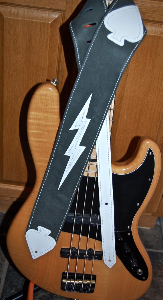 White Lightning 3 Leather Guitar Strap Gift by BeltUpLeatherBelts