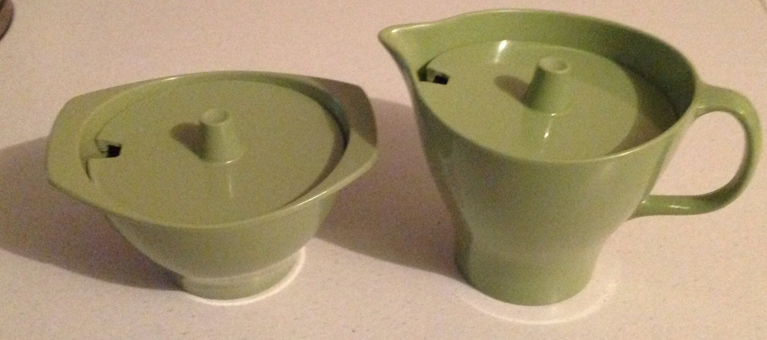 Vintage 1960s Bessemer Melmac Green Sugar Bowl / milk Jug with Lids