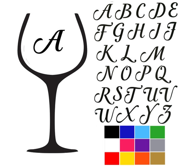 Wine Glass Stickers. Glass Stickers. Alphabet Wall Decal. Wine