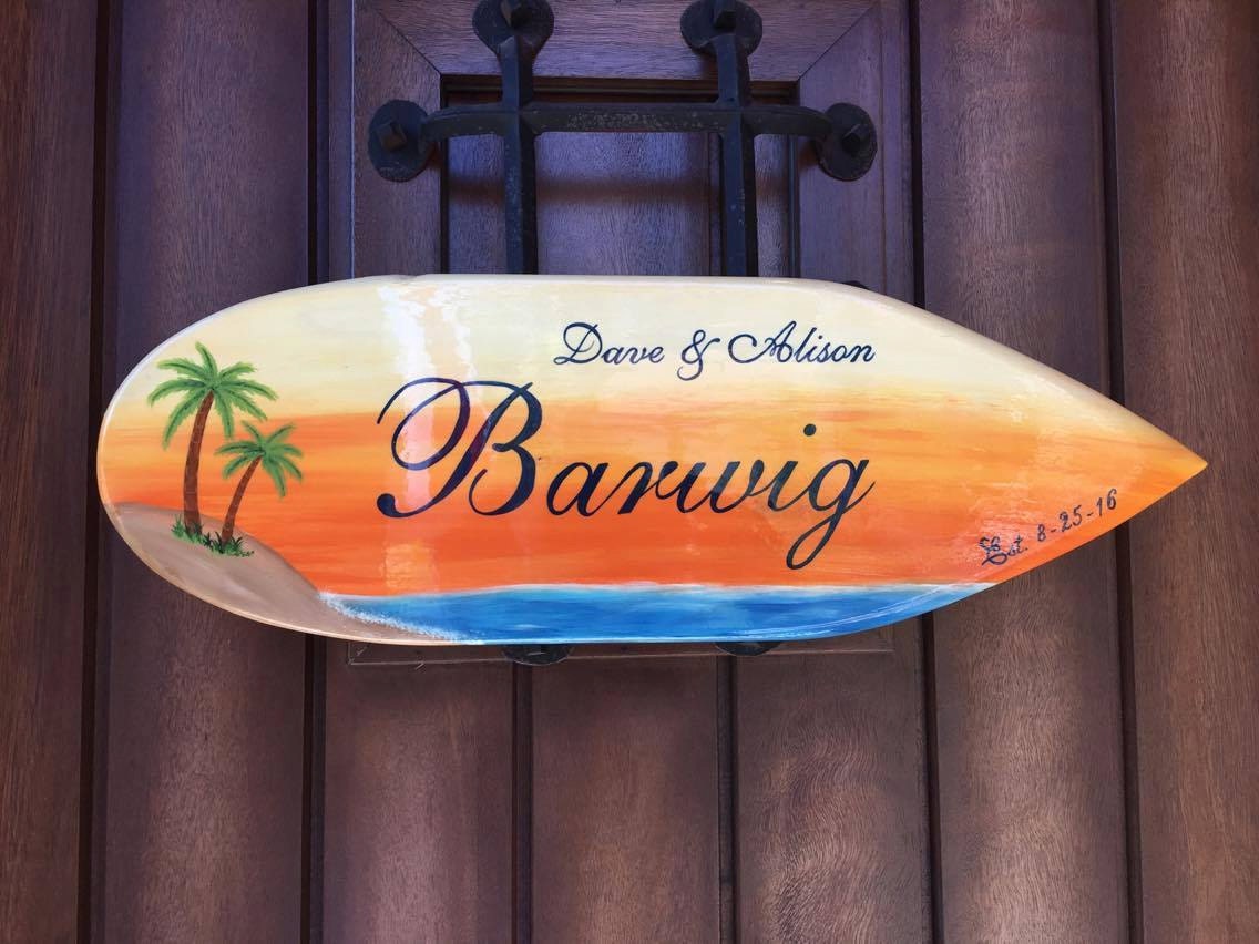 Palm tree Surfboard name plate Surfboard sign surfboard