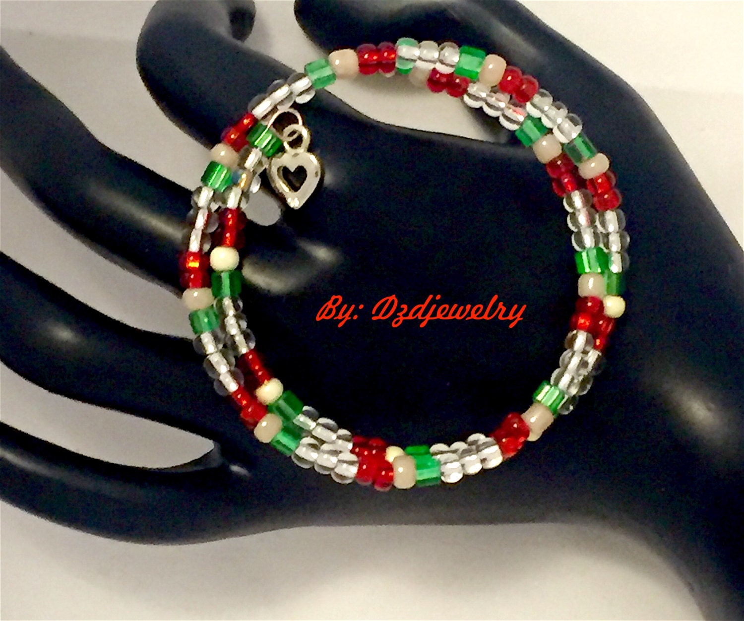 Wire Beaded Bracelet Red Bead Bracelet Green Bead Bracelet