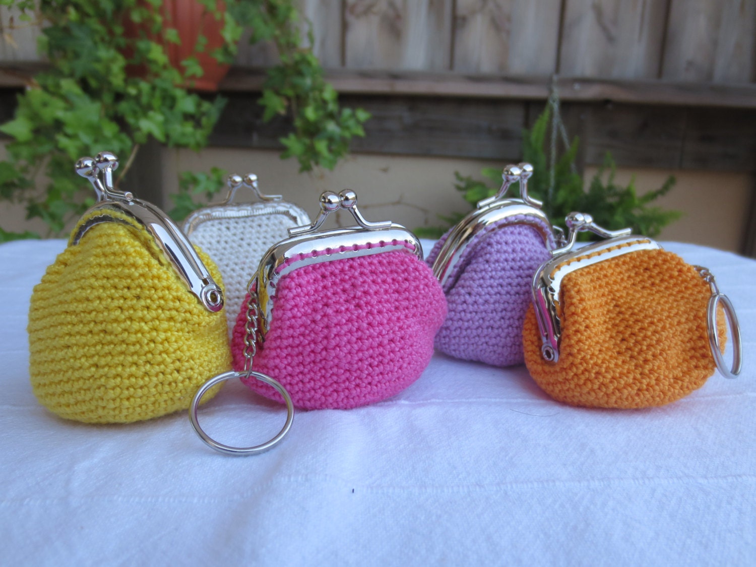 Handmade crochet mini purse keychain
