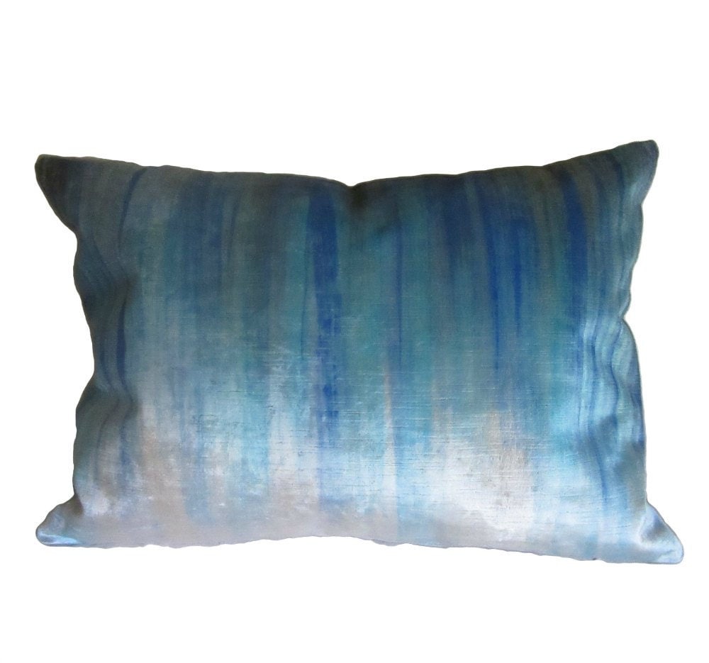 ombre velvet pillow cover handpainted pillow cover blue
