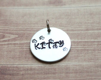 Hand Stamped Pet Name Tag, Cat Tag, Pet Tag, Pet's Name Tag, Personalized Name Tag, Cat prints Dog Prints Dog Name Tag Dog ID tag Cat ID tag
