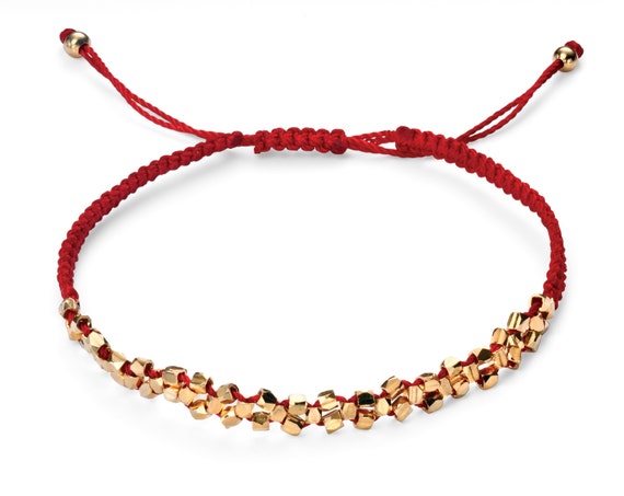 Gold charm bracelet adjustable red string bracelet gold