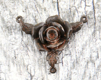 Rosary, Centerpiece, Rose, Connector, Metal Rose, Antiqued, Rustic, Brown, Artisan, Rustic Connector, Patina Rose, Distressed