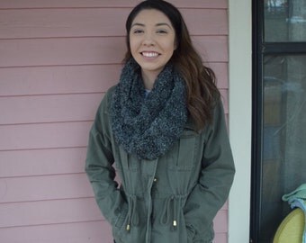 Crocheted Infinity Scarf, Grey