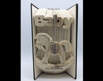 Baby Rocking Horse Folded Book Art-Home-Paper-Gift-Individually Crafted, New Born Baby, Birth, Mother to be