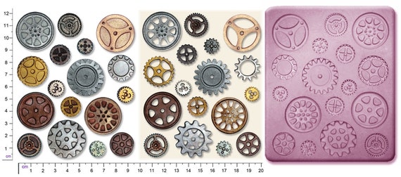STEAMPUNK COGS & GEARS #1 Craft Sugarcraft Sculpey Silicone Rubber Mould by ArtycoUK steampunk buy now online