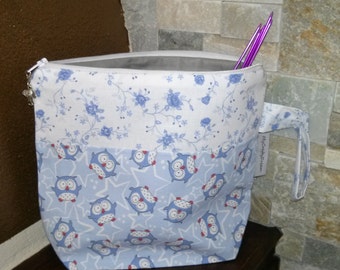 Knitting or crochet project bag "The little owl", small size,socks size - Borsa portalavoro a maglia o all'uncinetto,piccola