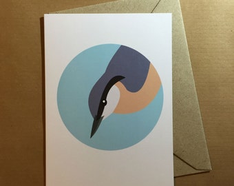 Nuthatch bird greeting card - blank inside