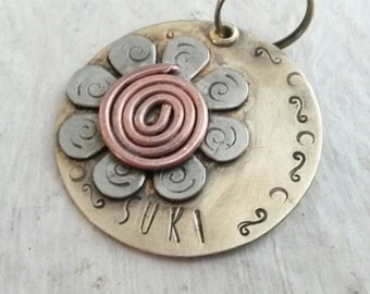 Daisy pet id - pet accessories - vintage style pet id - new puppy tag - metal pet tag - dog name tag - gift for pet lovers - gift under 25
